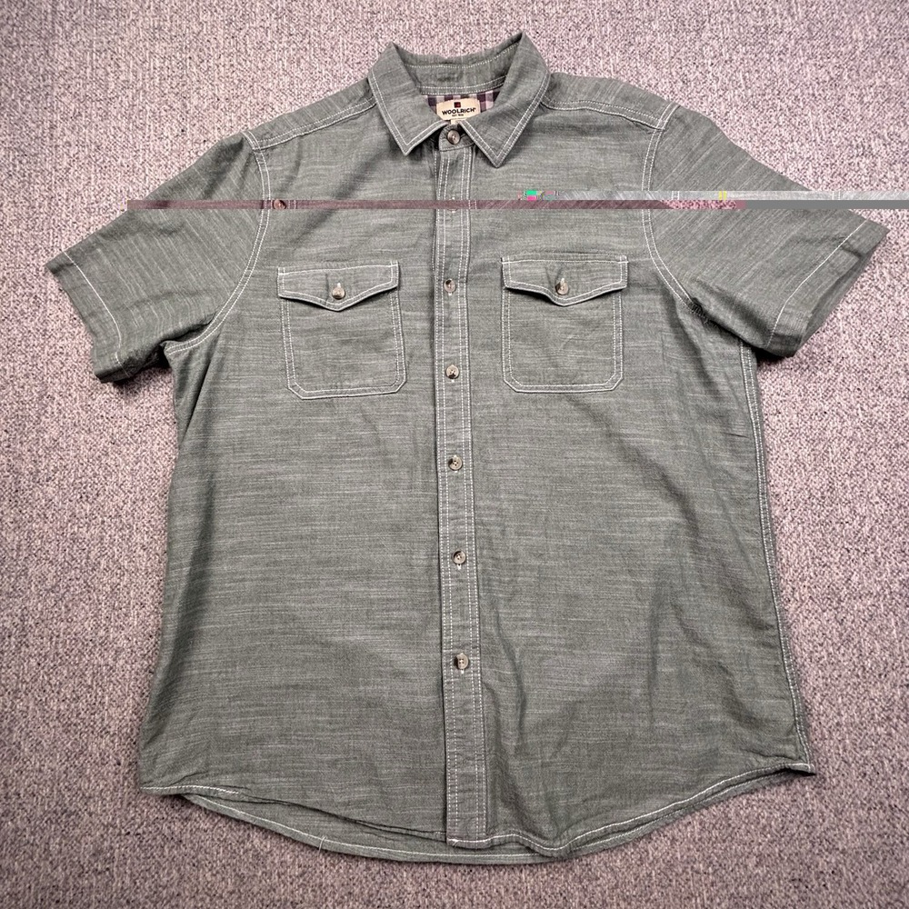 Woolrich‎ Men's L Olive Green Short Sleeve Button Up Shirt Workwear Utility